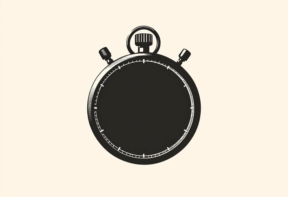 A single large stopwatch silhouette with a blank face, alone on an empty background