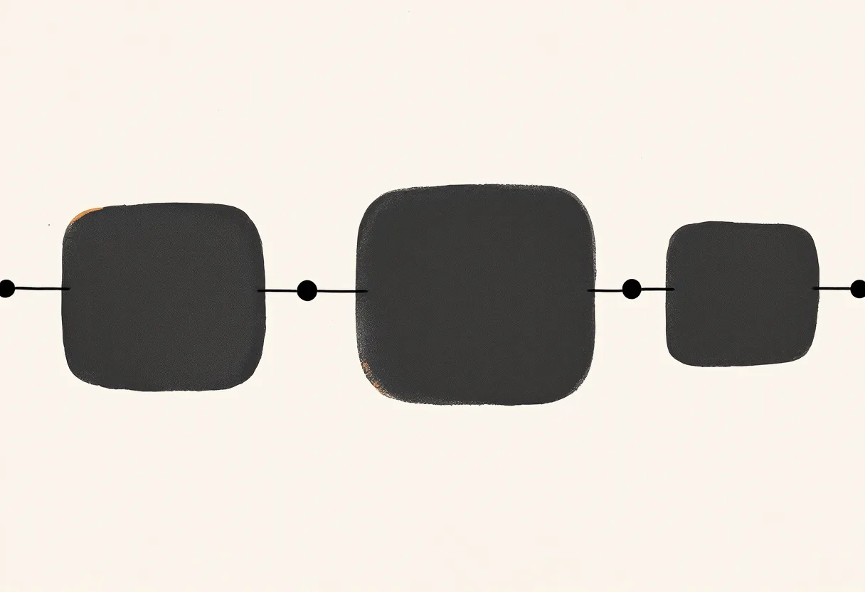 Three blocks joined by one continuous line, with dots travelling along it unattended.